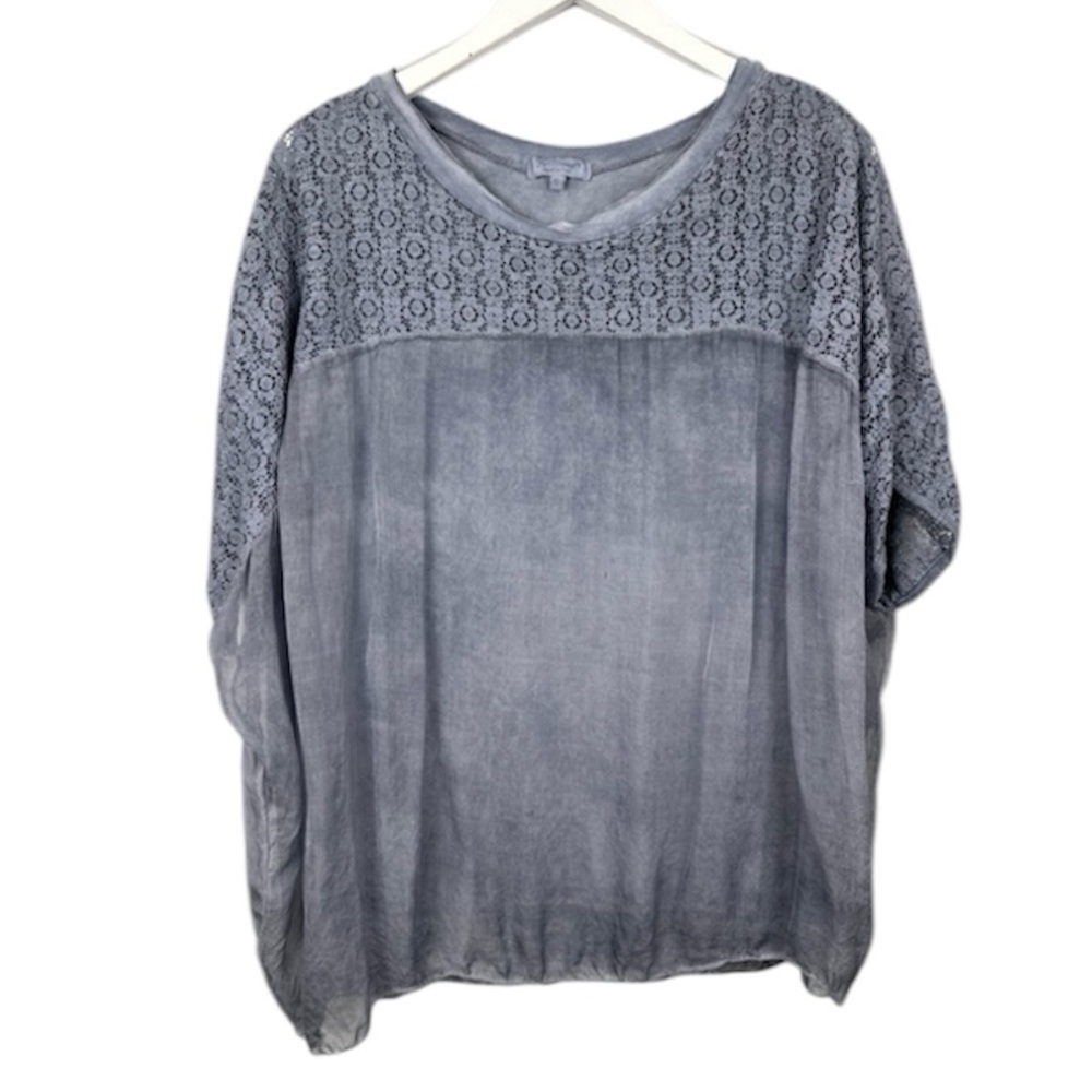 H Trend Blue Gray Silk Layered Blouse Top Size Small